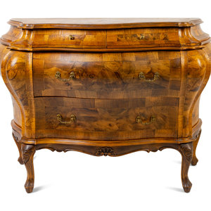 Appraisal: An Italian Rococo Style Olivewood Bombe Commode First Half th