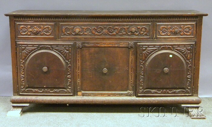 Appraisal: Jacobean-style Carved Oak Sideboard ht lg in