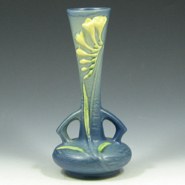 Appraisal: Roseville Freesia - Bud Vase - Mint Roseville blue Freesia