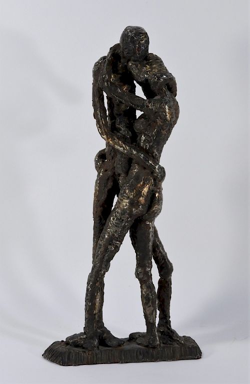 Appraisal: MCM Expressionist Wrought Iron Sculpture of Lovers Europe Circa Modernist