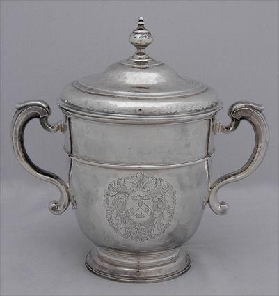 Appraisal: QUEEN ANNE ARMORIAL SILVER TWO-HANDLED CUP AND ASSOCIATED COVER Jno