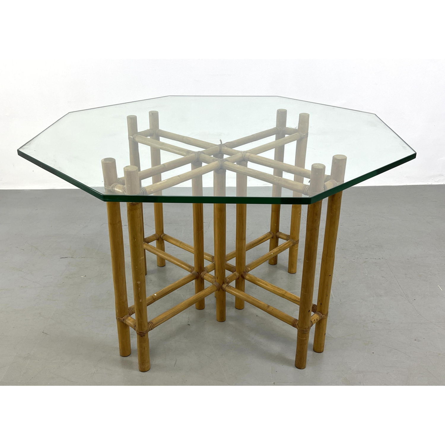 Appraisal: McGUIRE Style Banded Bamboo Base Dining Table Octagonal Glass Top