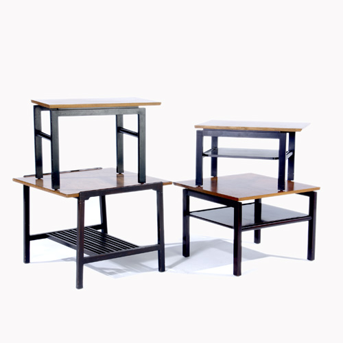 Appraisal: DUNBAR Four walnut side tables on ebonized bases All marked