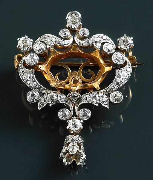 Appraisal: A diamond and platinum-topped k gold brooch-pendant Tiffany amp Co