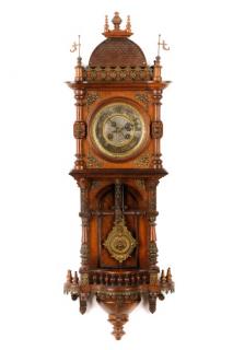 Appraisal: German Architectural Carved Oak Wall Clock German mid to late