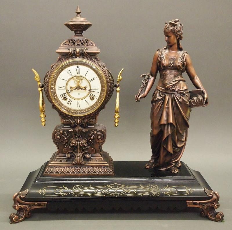 Appraisal: Ansonia Statue clock A late th century figural mantel clock