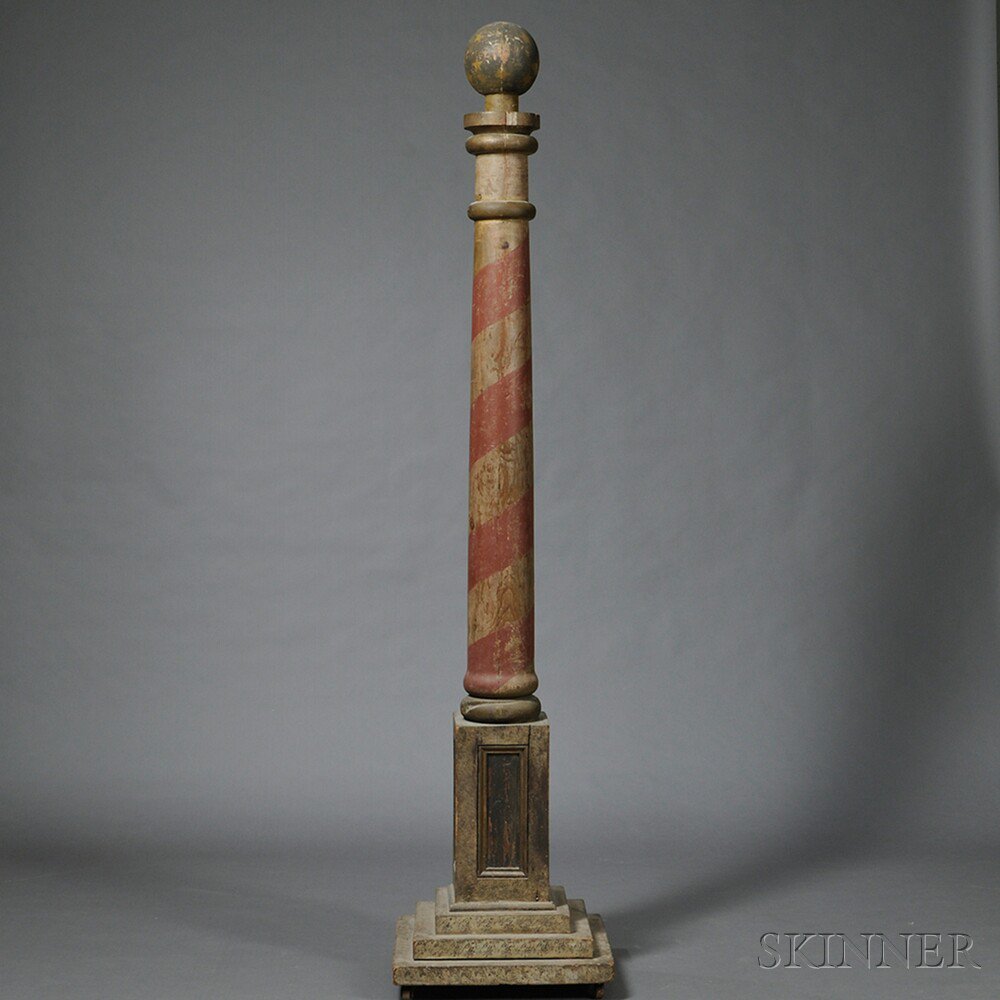 Appraisal: Turned and Painted Wood Barber Pole America last half th