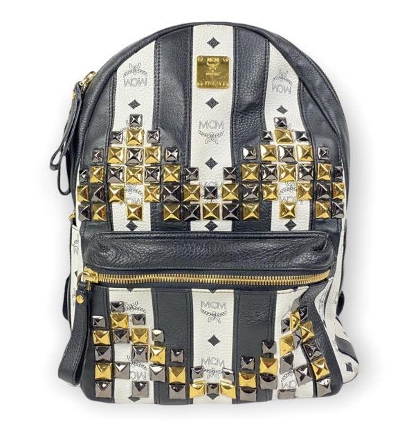 Appraisal: MCM Studded Stark Backpack Medium Black WhiteBase Length in Height