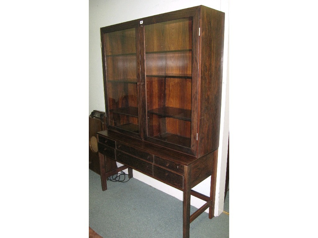 Appraisal: th Century rosewood glazed door bookcase on stand