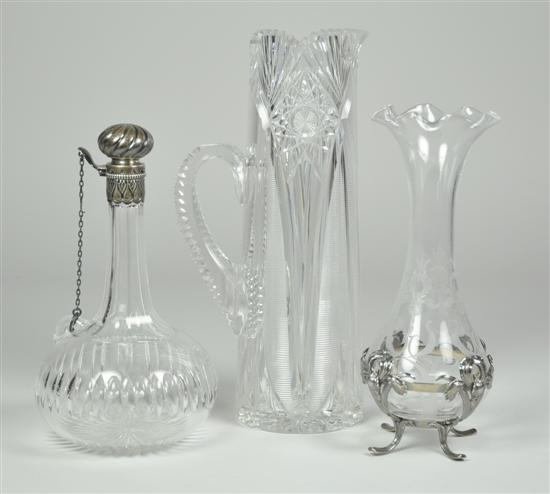 Appraisal: Three Pieces of Cut Etched Crystal Cut glass pitcher early