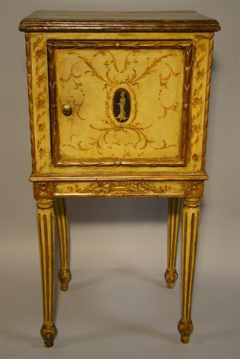 Appraisal: LOUIS XVI STYLE PAINTED BEDSIDE TABLE Early th century the