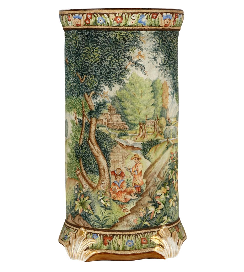 Appraisal: SITZENDORF TAPESTRY-STYLE PORCELAIN VASEunderglaze blue crossed double 'X mark of