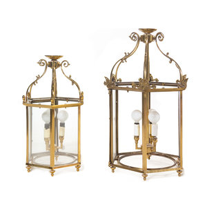 Appraisal: Two Gilt Metal Hall Lanterns th Century Height of larger