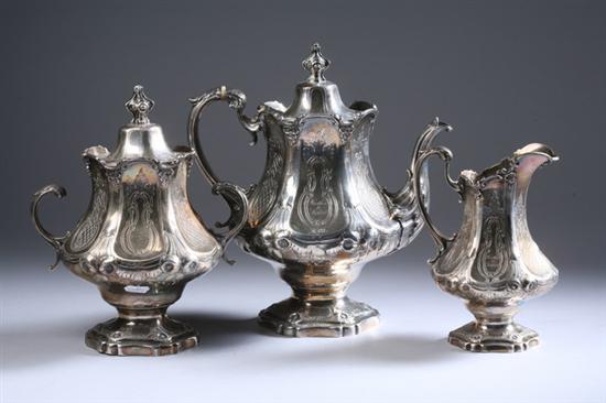 Appraisal: THREE-PIECE AMERICAN COIN SILVER PARTIAL COFFEE SERVICE Circa Allcock Allen