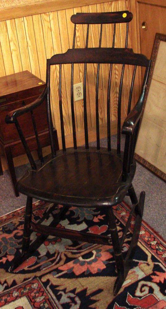 Appraisal: ANTIQUE AMERICAN COMBBACK ROCKER Circa In old grain paint Delicate