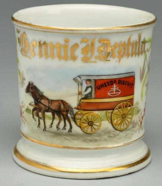 Appraisal: Horse-Drawn Biscuit Delivery Wagon Shaving Mug Gilded Bennie J Deptula