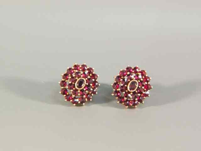 Appraisal: Garnet Earrings each cluster with rich gems in vermeil settings