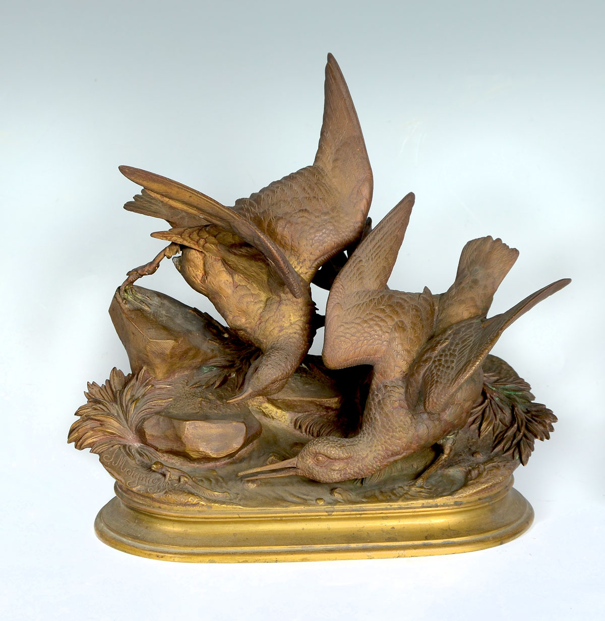 Appraisal: MOIGNIEZ Jules French - Birds Chasing Lizard Grouping Bronze with