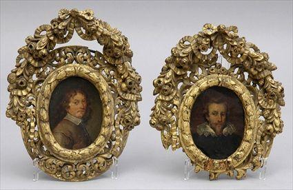 Appraisal: CONTINENTAL SCHOOL PAIR OF OVAL PORTRAITS OF GENTLEMEN Oil on