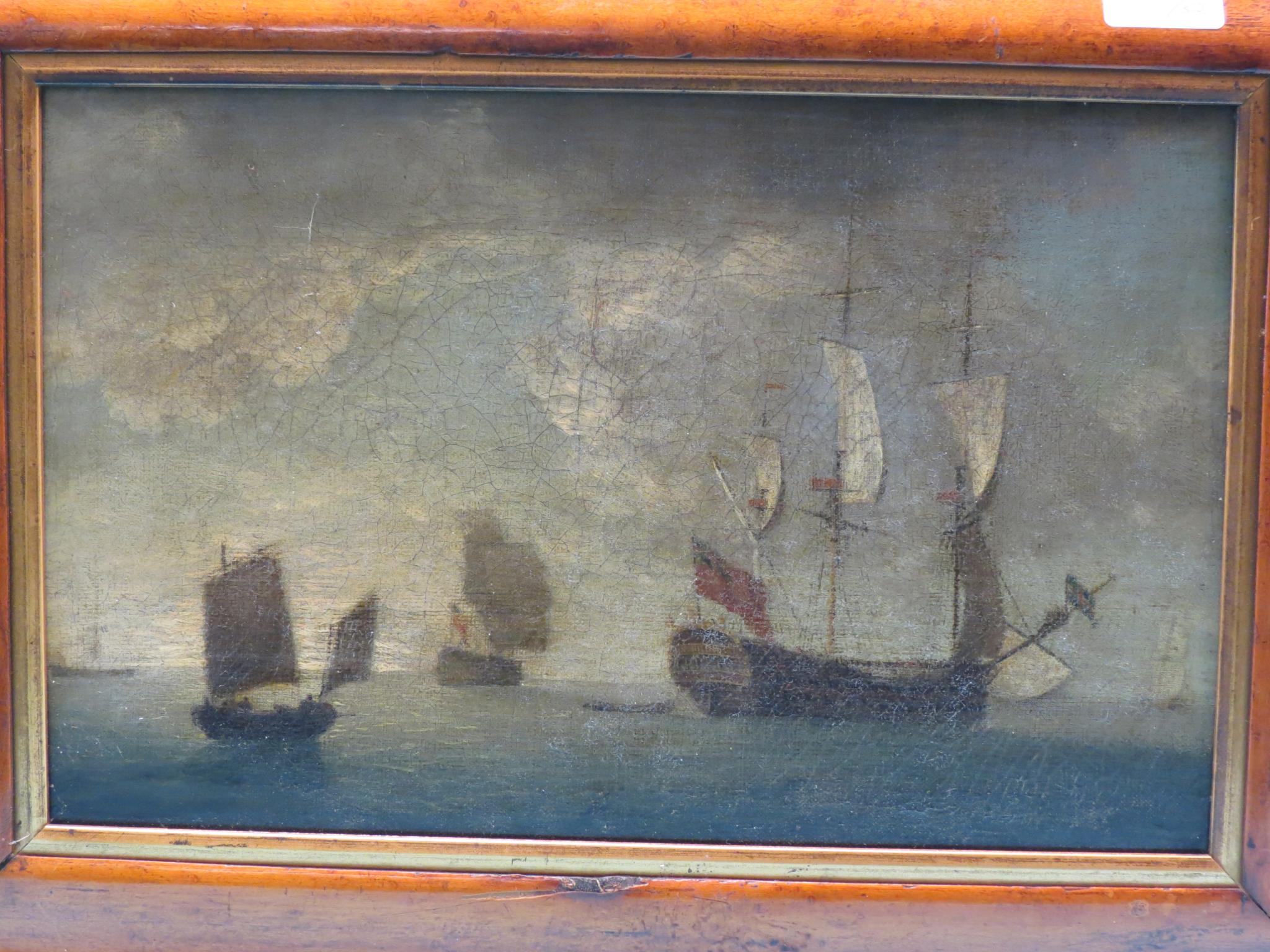 Appraisal: A th century oil on canvas - British three-masted battleship