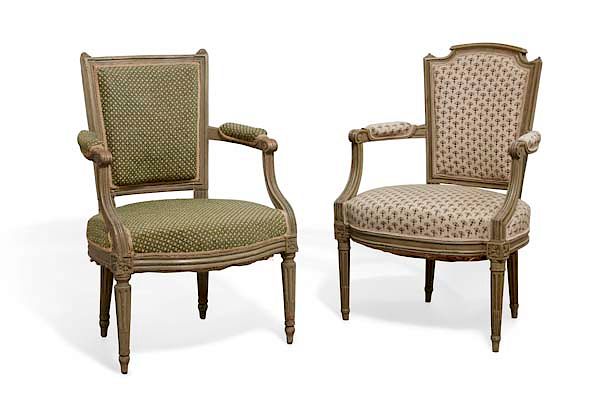 Appraisal: Two Louis XVI paint decorated fauteuils Two Louis XVI paint