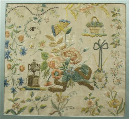 Appraisal: An th century needlework panel coloured threads on silk decorated