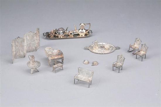 Appraisal: NINETEEN PIECES OF STERLING DOLL FURNITURE Ornate pierced pieces include