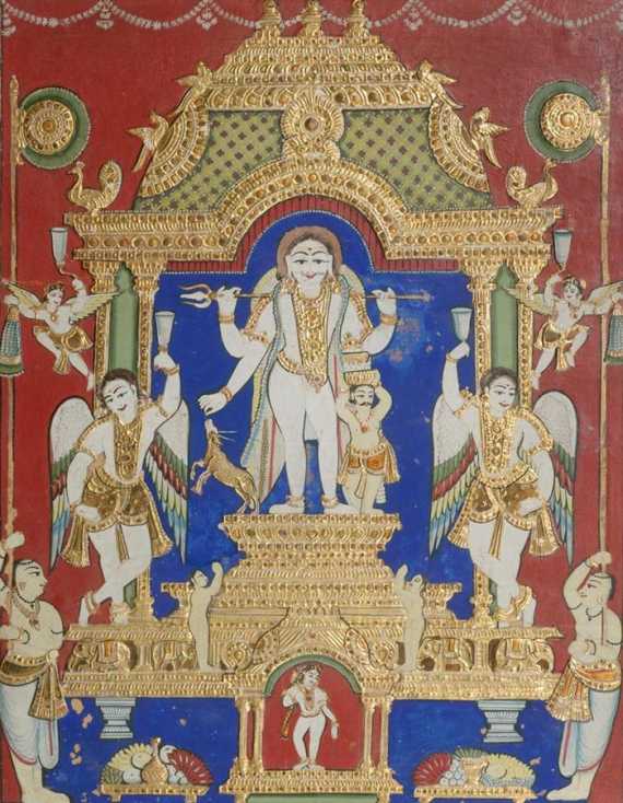 Appraisal: LORD SHIVA AND HIS ANGELS TANJORE PAINTING India Tanjore th