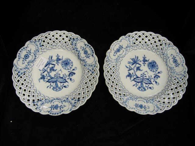 Appraisal: Meissen Blue Onion Porcelain Plates reticulated crossed swords mark excellent