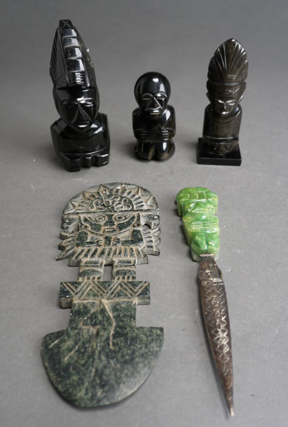 Appraisal: Collection of South American Style Carved Stone Figurines and Letter