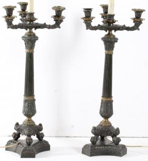 Appraisal: Pair Neoclassical The three-arm sticks with ornate foliate candle cups