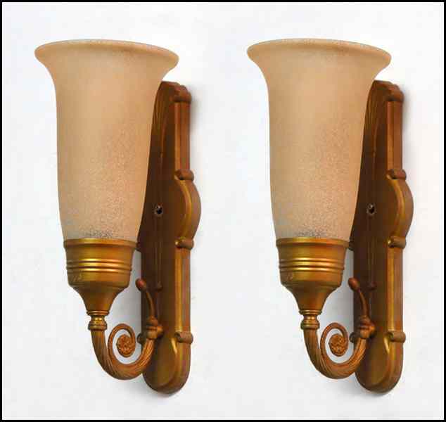 Appraisal: PAIR OF PAINTED METAL COMPOSITE AND GLASS SCONCES '' x