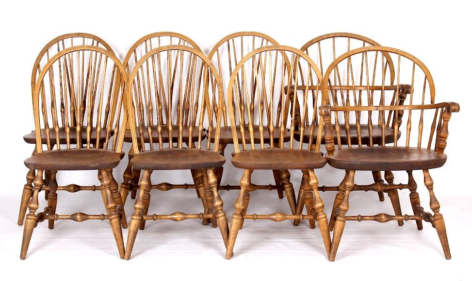 Appraisal: Early Windsor Back Nichols Stone Chairs Featured in this lot