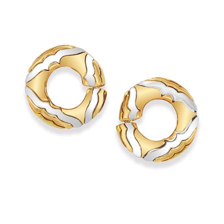 Appraisal: Pair of Tricolor Gold Hoop Earclips Bulgari Estimate -