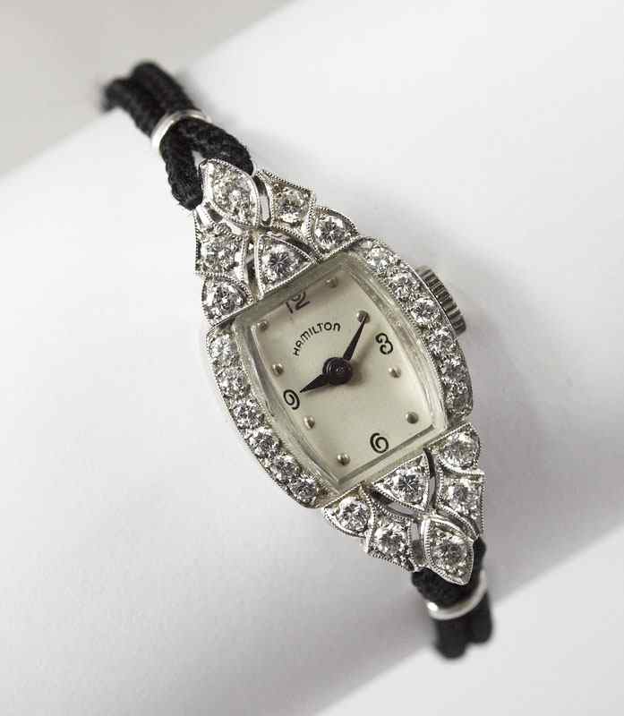 Appraisal: VINTAGE HAMILTON LADIES PLATINUM AND DIAMOND DRESS WATCH Platinum watch