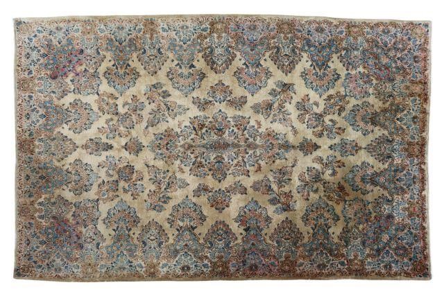 Appraisal: Hand-tied Persian Kerman floral rug approx ' l 'w