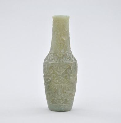 Appraisal: A Carved Jade Vase Green grey color jade carved into