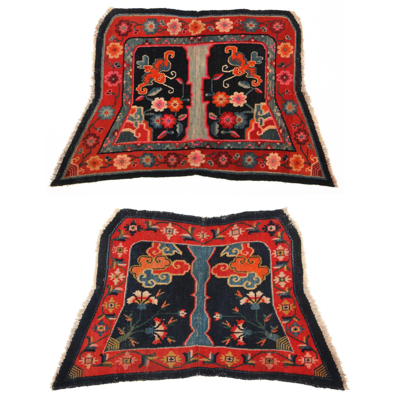 Appraisal: Near Pair of Tibetan Saddle Rugs circa s wool foundation