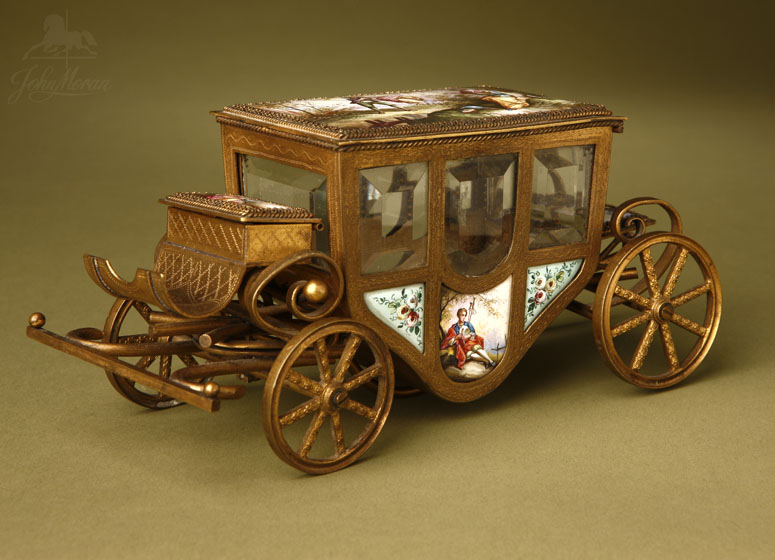 Appraisal: A French enameled gilt-metal miniature carriage A French enameled gilt-metal