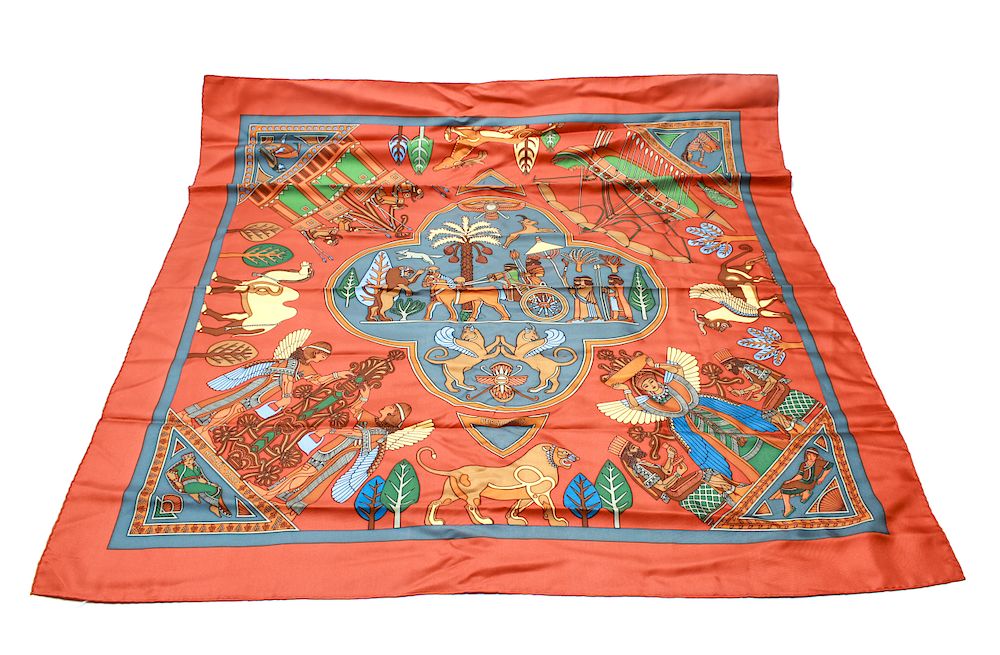 Appraisal: Hermes 'Persepolis' Sophie K Silk Scarf Hermes 'Persepolis' silk scarf