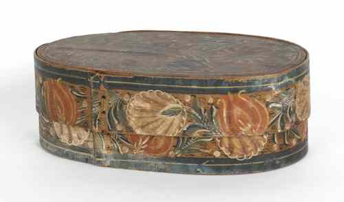 Appraisal: Continental painted bentwood bride's box ca with allover floral decoration