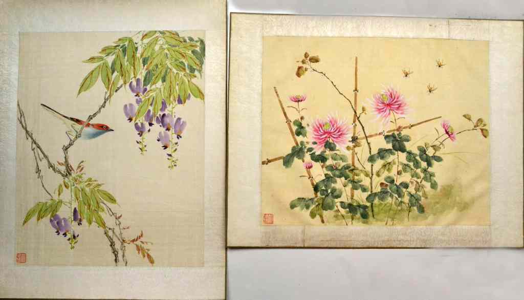 Appraisal: Chinese Qing Watercolor Paintings On SilkDepicting birds lotus blossoms and