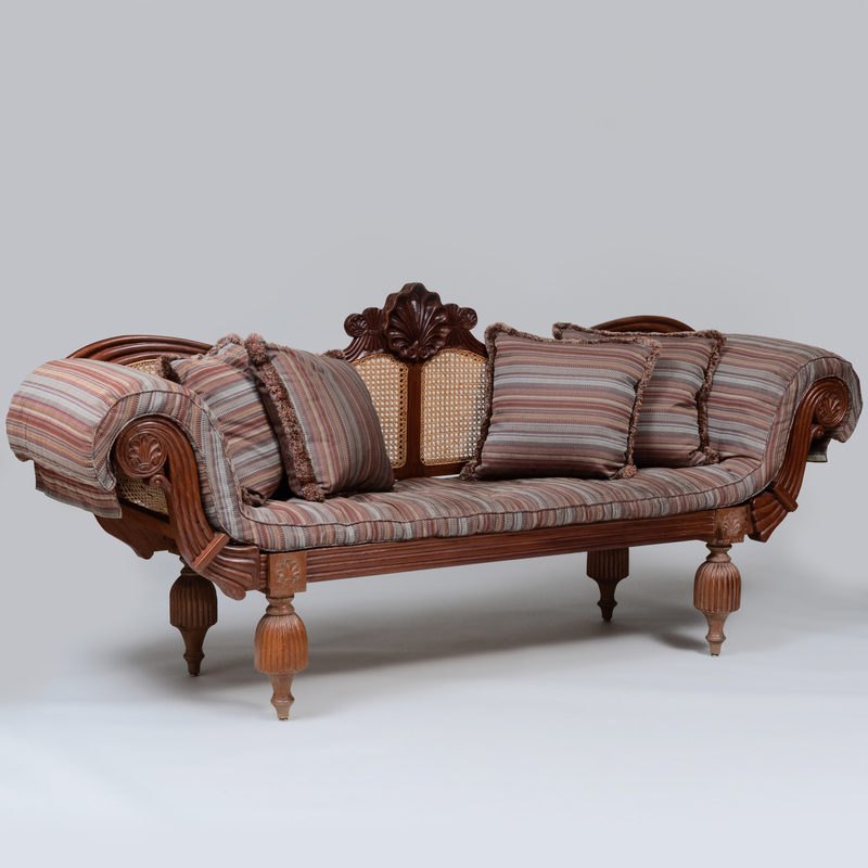 Appraisal: English Colonial Carved Teak and Caned Back Sofa x ft