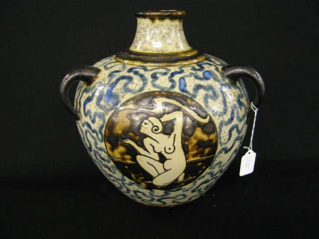 Appraisal: Rene Buthaud French Stoneware Vase for Primavera 's tall tri-handled