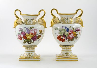 Appraisal: A pair of English porcelain vases probably Coalport with swan