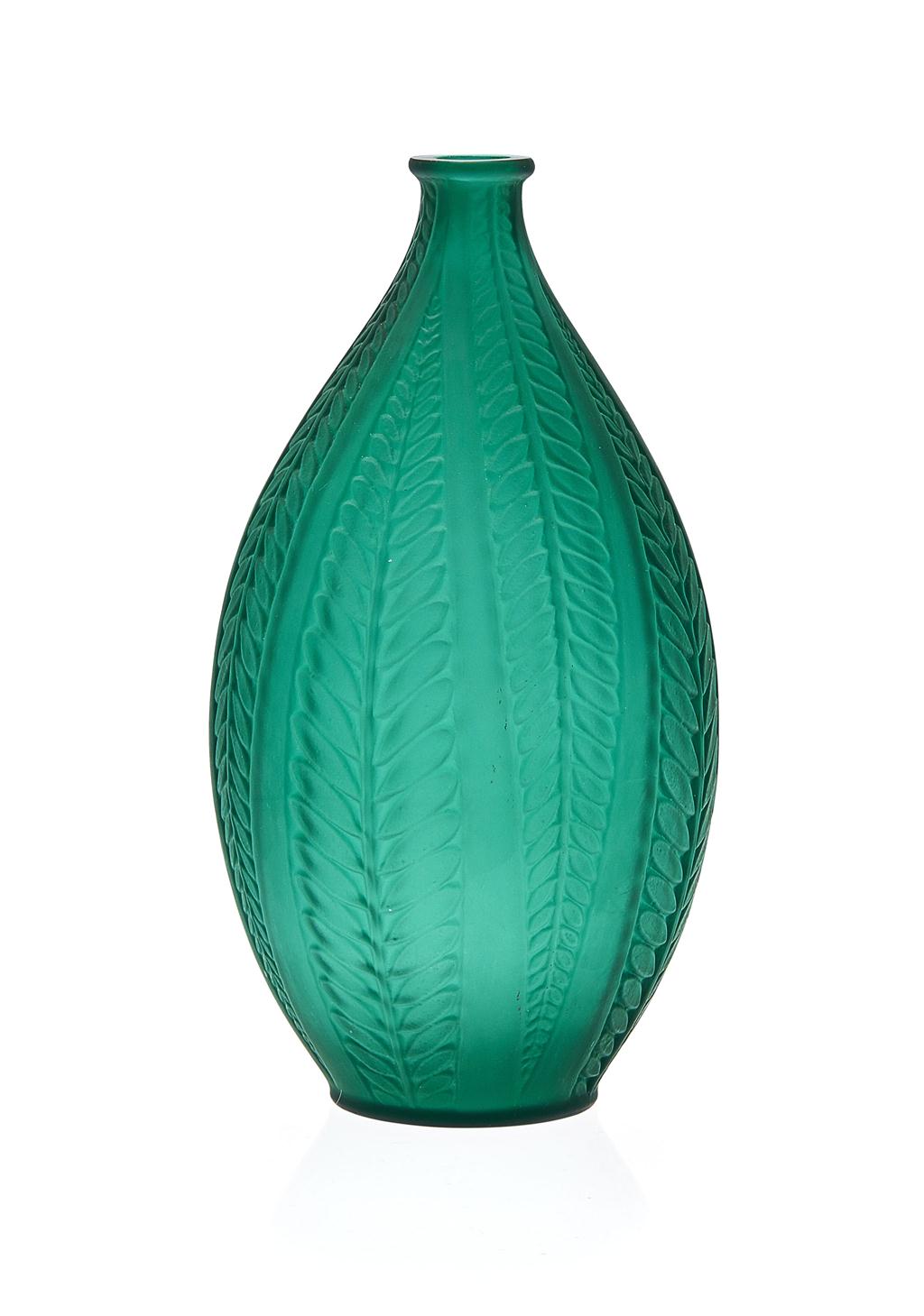 Appraisal: REN LALIQUE - 'ACACIA' GREEN AND FROSTED GLASS VASE DESIGNED