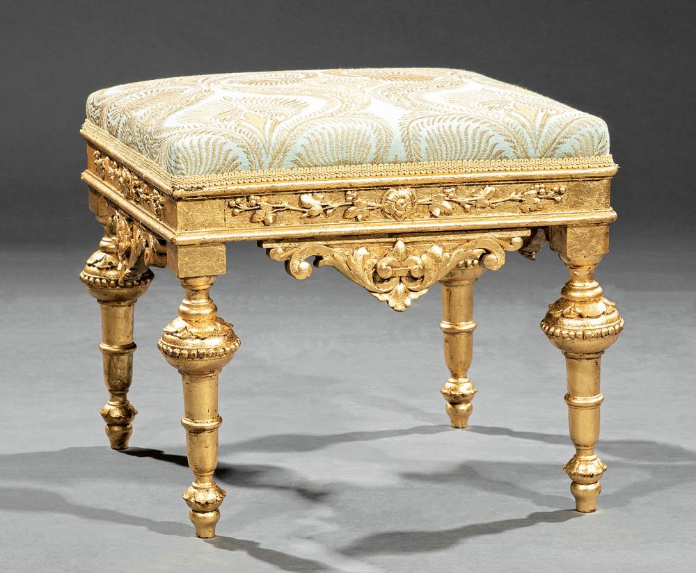 Appraisal: Louis XVI-Style Giltwood Footstool floral motif rail acanthine fleur-de-lis apron