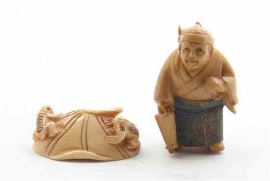 Appraisal: Two Ivory Netsukes Gyoku Sho the first depicting a man