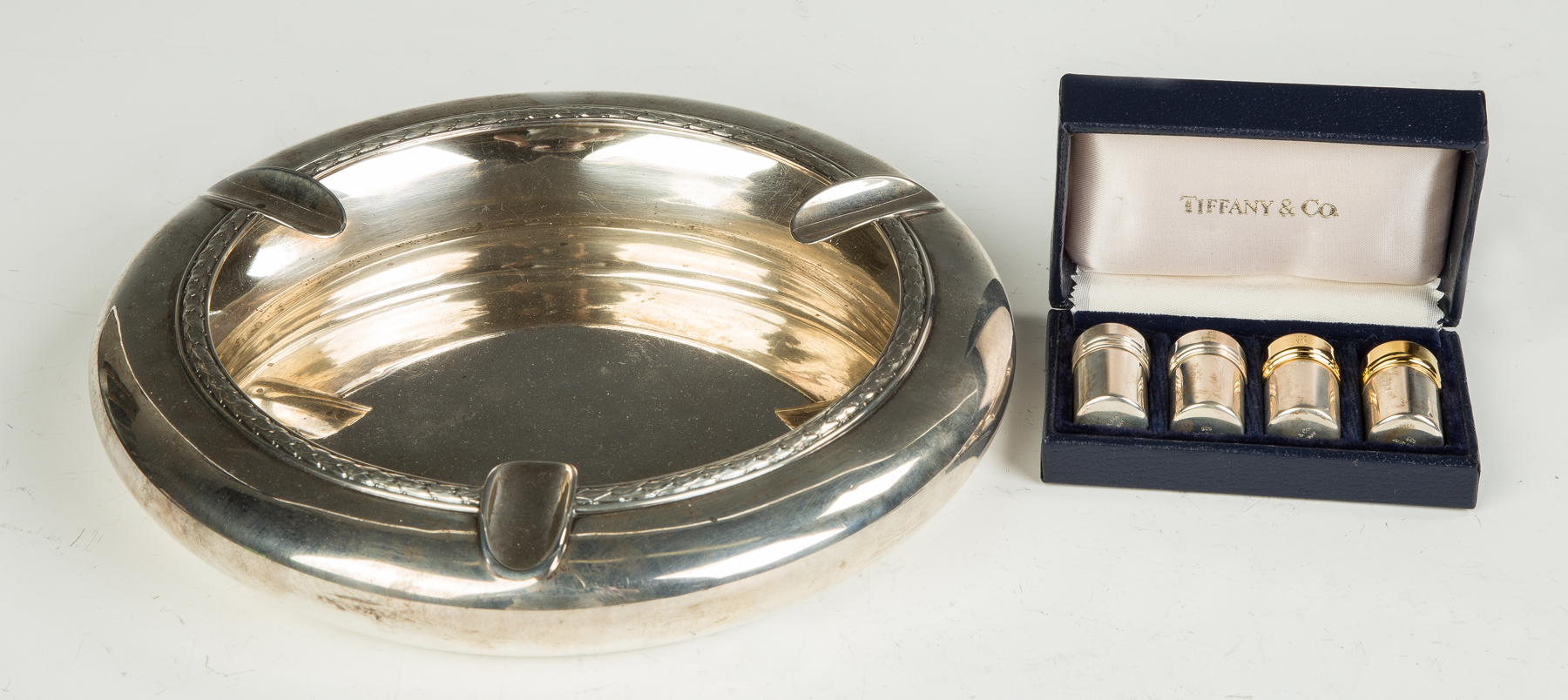 Appraisal: TIffany Sterling Silver Ashtray and Salt and Pepper Shakers Ashtray