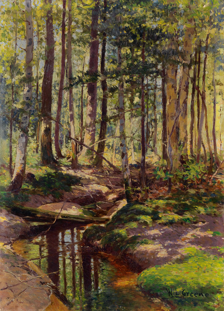 Appraisal: WALTER L GREENE Sunlit Landscape with a Brook Oil on